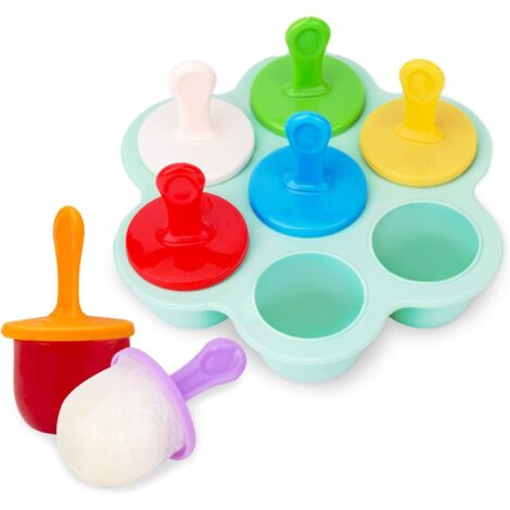 Mini moule à glace en silicone, réutilisable, à 7 cavités, avec 8 tiges en plastique colorées, pour glace, sorbet, alime