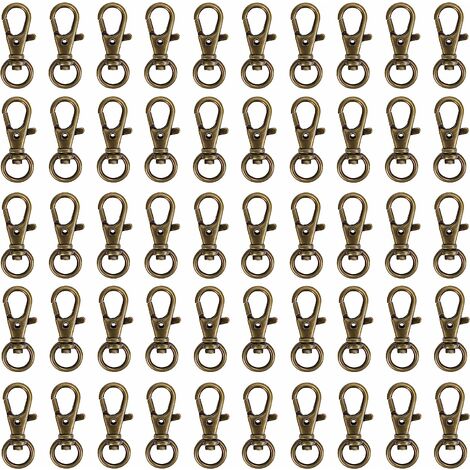 Mini Mousqueton Porte Clé Pivotant en Bronze (Lot de 50) - 33 mm de Long - Crochet Porte Clé Premium - Crochet pour Anneaux, Fermetures, Créations Artisanales, Bijoux, Chaînes & Porte-Clés