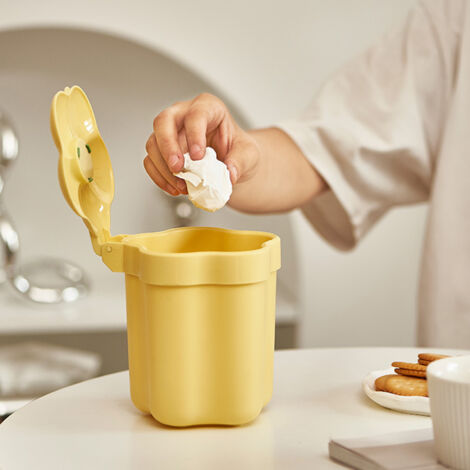 Mini-Mülleimer in Blumenform fürs Büro – Gelb – Kunststoff, 250 g – 1 Stück