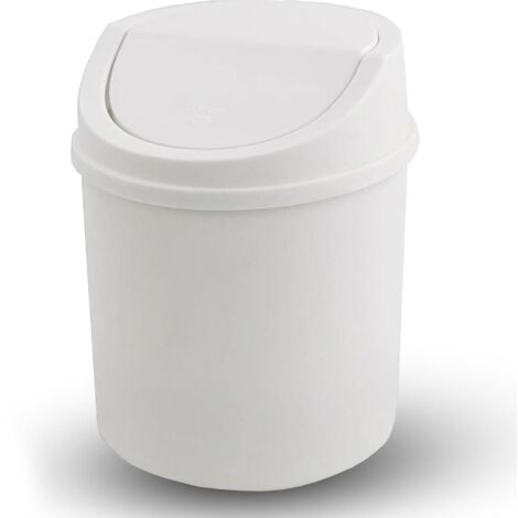 Mini-Mülleimer mit Deckel, Tisch-Mülleimer, kleiner Kunststoff-Mülleimer, weiß