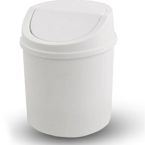 Mini-Mülleimer mit Deckel, Tisch-Mülleimer, kleiner Kunststoff-Mülleimer, weiß