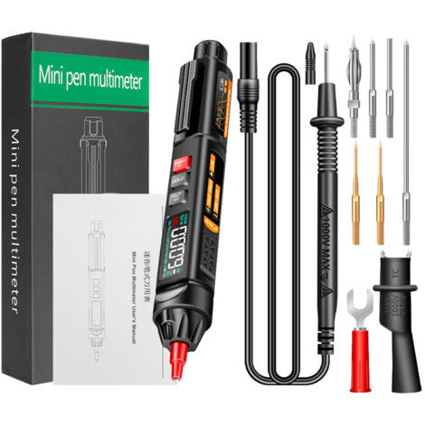 Mini multimètre 6000 points voltmètre VA lampe de poche inversée testeur NCV pour résistance à la tension capacité température marche/arrêt mesure de la séquence de phase de la diode, Avec accessoires