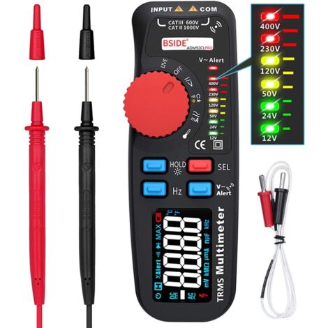 Mini multimètre TRMS double mode ADM92CL PRO Tension AC/DC Courant Résistance Diode Capacité Fréquencemètre Affichage 6000 points avec maintien des données Rétroéclairage Fonction d'arrêt automatique