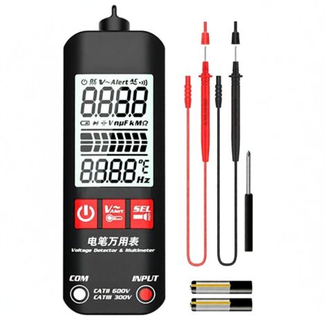 Mini multimetro digitale LCD, 2000 conteggi, misura tensione AC/DC, frequenza, resistenza, rilevamento NCV, continuità, filo di fase e neutro, True RMS