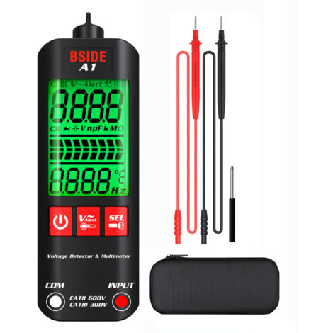 Mini multimetro digitale LCD, tester a 2000 conteggi con rilevatore di tensione, misura tensione AC/DC, frequenza, resistenza e include custodia con cerniera.