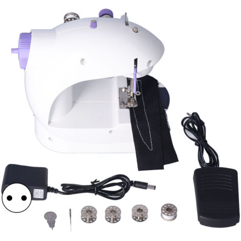 Mini-Nähmaschine für unterwegs mit Fußpedal, Licht und EU-Kabel