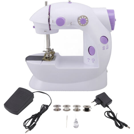 Mini-Nähmaschine mit LED-Licht, tragbar und leise, ideal zum Selbermachen von Taschen und Vorhängen, 100–240 V EU-Stecker
