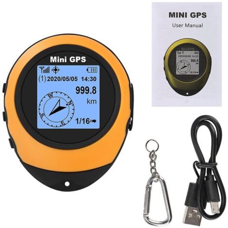 Mini navegador GPS turístico portátil con brújula y hebilla para viajes, senderismo, rastreador GPS para coche, color amarillo