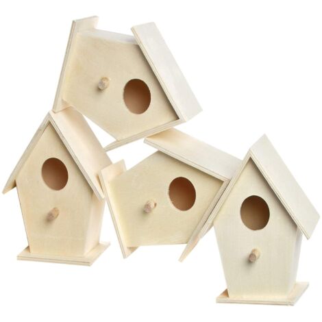 Mini nichoirs en bois (lot de 4) pour la décoration, les activités artistiques et manuelles des enfants, 12 x 9,5 cm