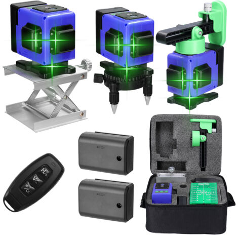 Mini niveau laser 12 lignes, ensemble de niveaux multifonctionnel, comprend divers accessoires, 2 piles, bleu.