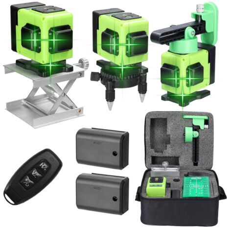 Mini niveau laser 12 lignes, ensemble de niveaux multifonctionnel, comprend divers accessoires, 2 piles, Vert.
