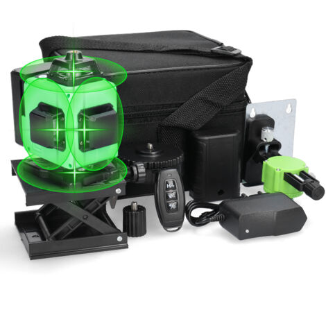 Mini niveau laser multifonctionnel à 16 lignes, projecteur de lignes vertes haute précision, nivellement automatique à 3 degrés, avec système de compensation d'amortissement magnétique.