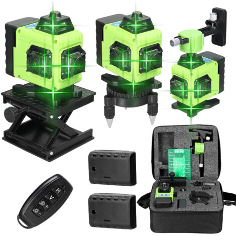 Mini niveau multifonction à 16 lignes, niveau laser, avec télécommande, sac de rangement et 2 piles, vert