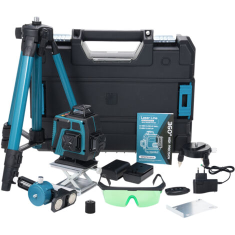 Mini niveau numérique 4D à 16 lignes, comprenant un trépied de 1 mètre, des lunettes de sécurité, un support mural et d'autres accessoires. (Bleu)