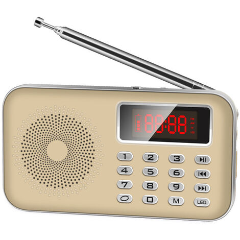 Mini Numérique FM Radio Haut-Parleur AUX MP3 Lecteur USB TF Carte LED Lampe - Or