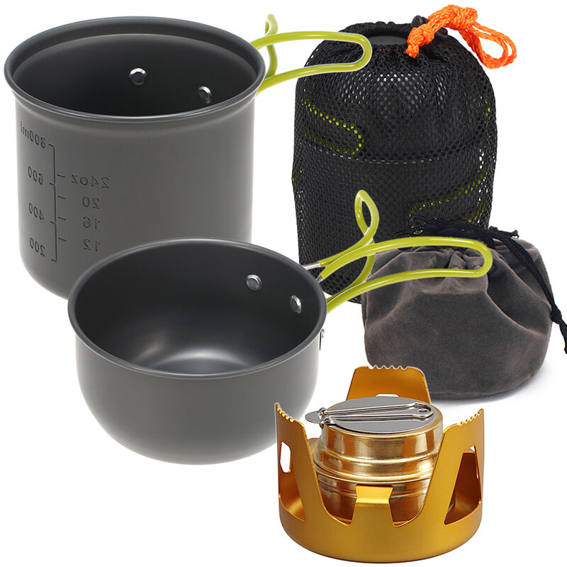 

Mini olla de cocina con estufa de alcohol Cookset para acampar al aire libre Senderismo Mochilero Pesca,Oro