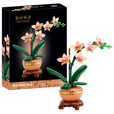 Mini Orchidée Artificielle en Blocs de Construction, Plante Décorative avec Pot Style Terracotta, Décoration Intérieure pour Adultes, Cadeau Idéal pour Passionnés de Nature
