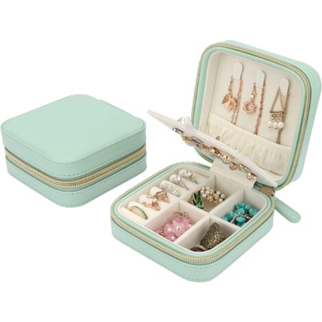 Mini organisateur de bijoux pour femmes pour bagues, boucles d'oreilles, colliers, bracelets, vert menthe