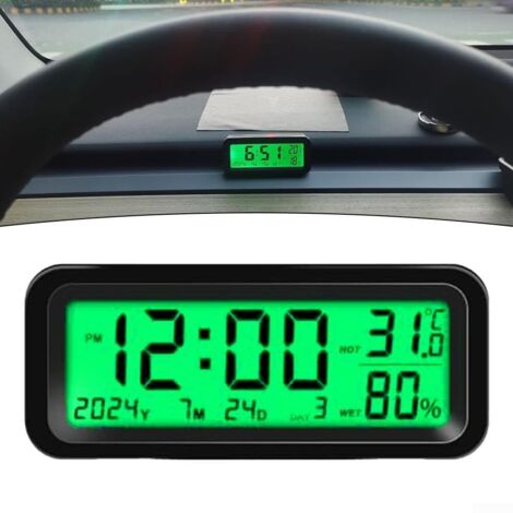 Mini orologio digitale da cruscotto per auto, 8 x 3 x 3,5 cm, orologio solare, visualizza data, temperatura, umidità, retroilluminazione automatica, per veicoli, auto