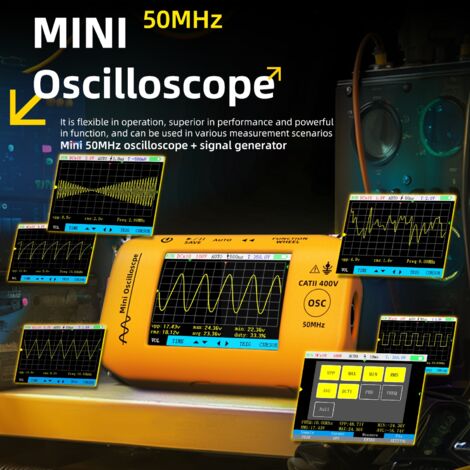 Mini oscilloscope BSIDE Générateur de signaux large bande 50 MHz, écran couleur 2,8 pouces, échantillonnage en temps réel 200 MSa/s, oscilloscope portable.