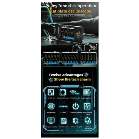 Mini oscilloscope de tablette monocanal 10 MHz 48 MSa/s portable