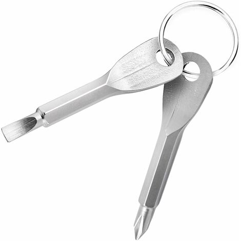 Mini outil de poche multifonctionnel, portable d'urgence en plein air avec porte-clés, tournevis de poche 2 clés (argenté).