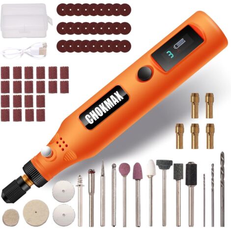 Mini Outil Multifonctionnel, Kit de Ponceuse à 3 Vitesses avec 72 Pièces d'Accessoires, Type-C Chargement d'Artisan pour Gravure, Ponceuse, Polissage, Perçage, Meulage Orange -
