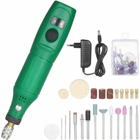 Mini outil rotatif Portable 12V, broyeur électrique, vitesse Variable 5000-15000 tr/min, coupe rotative avec 24 accessoires, vert