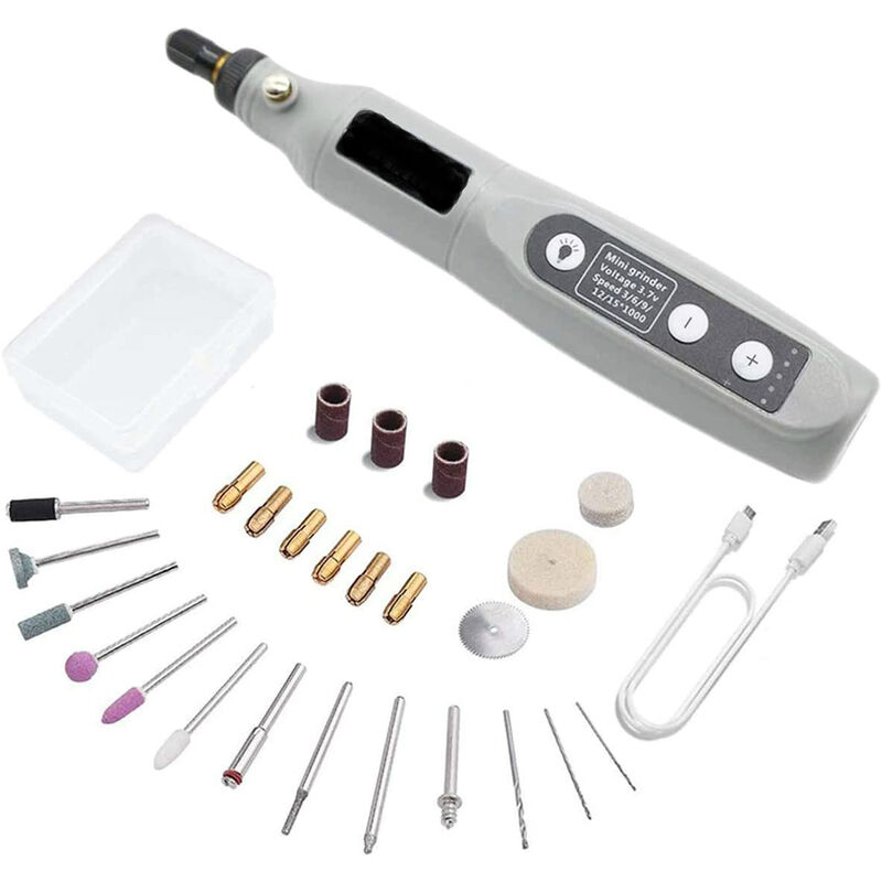 Mini Outil Rotatif sans Fil 3.7V - 5 Vitesses, Protection Contre les Surcharges, 24 Accessoires (Modèle: xx)
