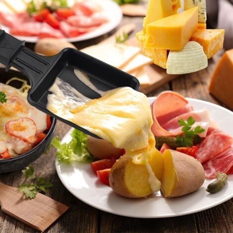 Mini padelle quadrate in silicone con spatole in legno, set per raclette, compatibili con griglie elettriche universali per formaggio