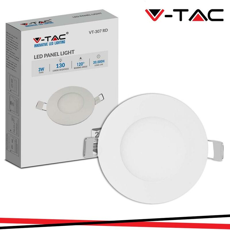 Image of Vtac - 3W led mini pannello montaggio ad incasso rotondo 4000K - Luce naturale