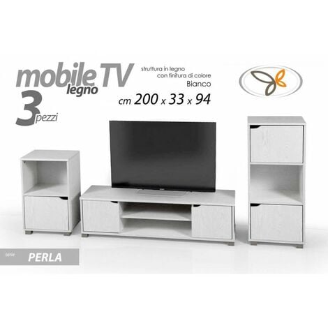 Mini parete attrezzata mobile porta tv bianco pz 3