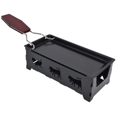 Mini parrilla raclette con mango negro, utensilio de cocina rectangular para queso.