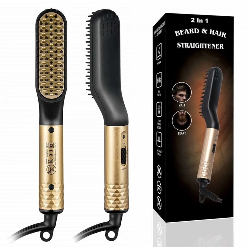 Fei Yu - Mini peigne électrique pour barbe et cheveux pour hommes, lisseur pour barbe et cheveux