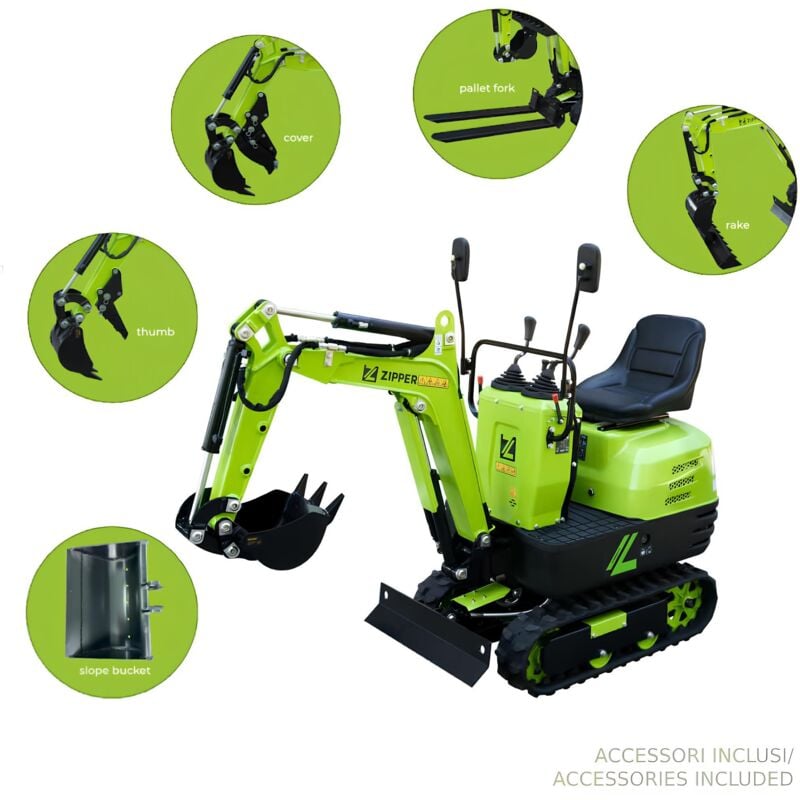 Zipper - Mini-pelle ZI-MBGS600 compacte 5q avec accessoires