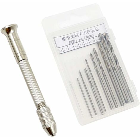 Mini Perceuse à Main avec 10 PCS Micro Forets Hélicoïdaux pour Figurines (de 0.8-3.0mm), Mini Micro Outils de Forage à Main Outils Rotatifs, Hobby OutilsPerceuse