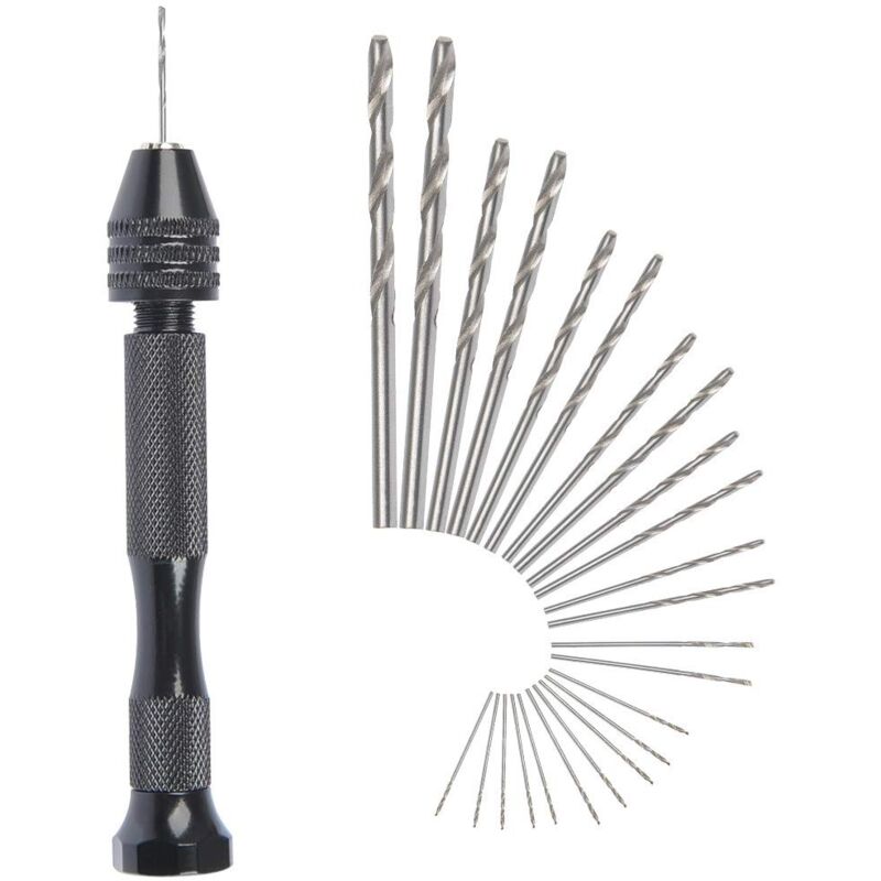Tigrezy - Mini perceuse à main Twist Drill Bits +25 micro forets hélicoïdaux sans fil en Aluminium Pin Vise Outils Rotatifs forets hélicoïdaux