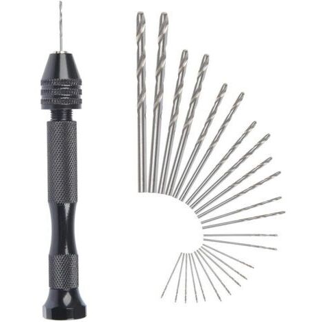 MIni perceuse à main Twist Drill Bits +25 micro forets hélicoïdaux sans fil en Aluminium Pin Vise Outils Rotatifs forets hélicoïdaux adjustable Pyrogravure Maison plastique trou cuivre