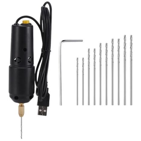 Mini perceuse électrique - - Alimentation USB - 11 000 tr/min - Diamètre de perçage 10 mm