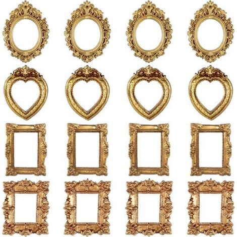 Mini Photo Frames - 16-Piece Pack - Vintage Photo Frames - Small Photo Frames - Vintage Resin Photo Frames - European Embossed Photo Frames - Miniature Vintage Photo Frames - Photo Frames - Baroque St