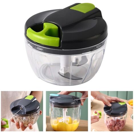 Mini picadora de mano con batidora de mano con cable, cortador de cebolla manual para cebollas, ajo, carne, verduras, gris-verde, 520 ml