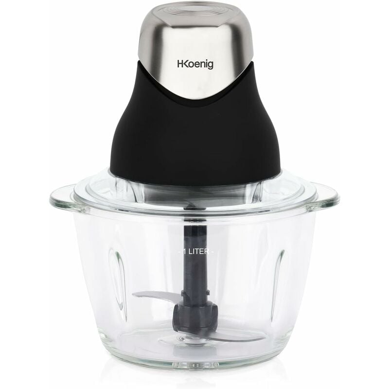 Hkoenig - H.Koenig LEO8 Picadora Eléctrica de Alimentos, 320 w, 1 Litro, 2 Cuchillas,1 Vaso de Cristal, Acero Inoxidable, Negro