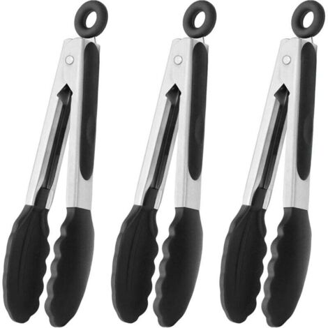 Mini pinces à bec fin en silicone, ensemble de 3 pièces (noir)