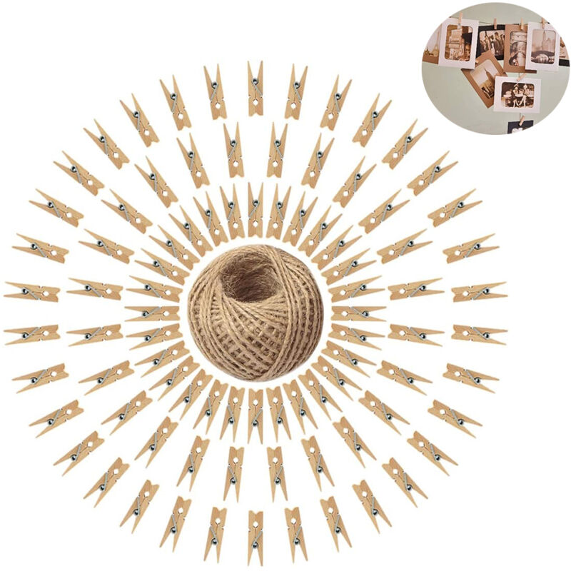 Csparkv - Lot de 100 Épingles à Linge Bois Petite Clips Photo Bois Déco pour Bricolage Loisirs Créatifs