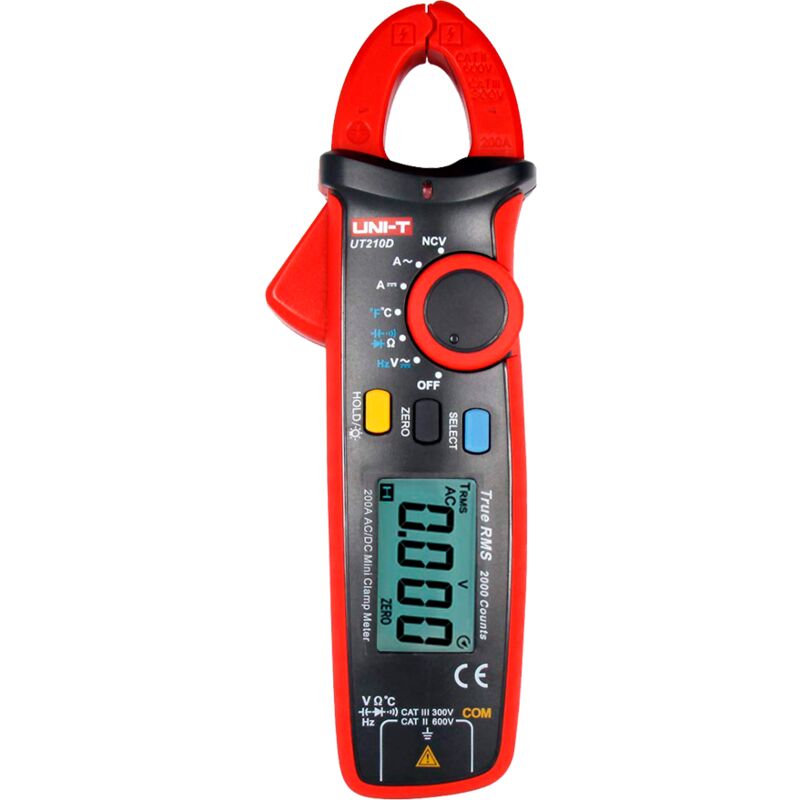 Uni-t - Mini pinza amperimétrica - Pantalla led de hasta 2000 cuentas - Medición en dc y ac hasta 600V y 200A - Alta precisión en ac con función True