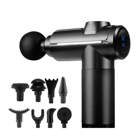 Mini pistolet de massage pour détendre les muscles du cou et des épaules. Appareil portable haute fréquence à plusieurs niveaux – écran LCD noir élégant, 32 niveaux