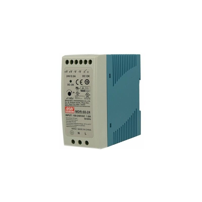 Image of Mean Well - Alimentatore Rotaia Industriale MeanWell MDR-60-24 60W 24V 2,5A Barra Guida din Rail Single Power Supply Input 220V 110V