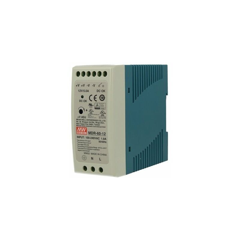 Image of Mean Well - Alimentatore Rotaia Industriale MeanWell MDR-60-12 60W 12V 5A Barra Guida din Rail Single Power Supply Input 220V 110V