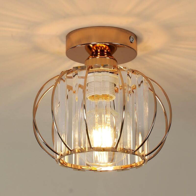 Goeco - Mini Plafonnier en Cristal Moderne, Lustre en Cristal E27, Luminaire Couloir Plafonnier Doré pour Chambre Cuisine Porche, 19 18cm, Doré Goeco - Mini Plafonnier en Cristal Moderne, Lustre en Cristal E27, Luminaire Couloir Plafonnier Doré pour Chambre Cuisine Porche, 19 18cm, Doré