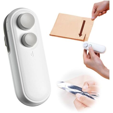 Mini Plastic Bag Sealer, Portable 2-in-1 Heat Sealer for Bags with Cutter, Cuts and Seals Plastic Bags, Suitable for Kitchen Food and Chip Bags (White)